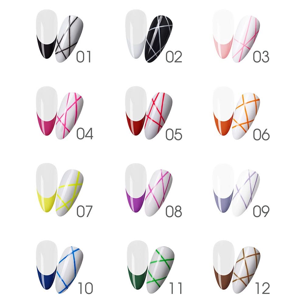 LDS Gel Polish Nail Art Liner Set (12 colors): 01 - 12 (ver 2) - DTK Nail Supply