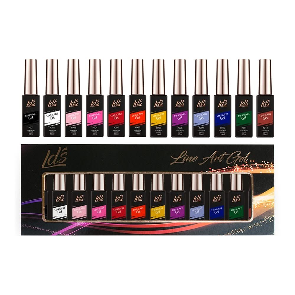 LDS Gel Polish Nail Art Liner Set (12 colors): 01 - 12 (ver 2) - DTK Nail Supply