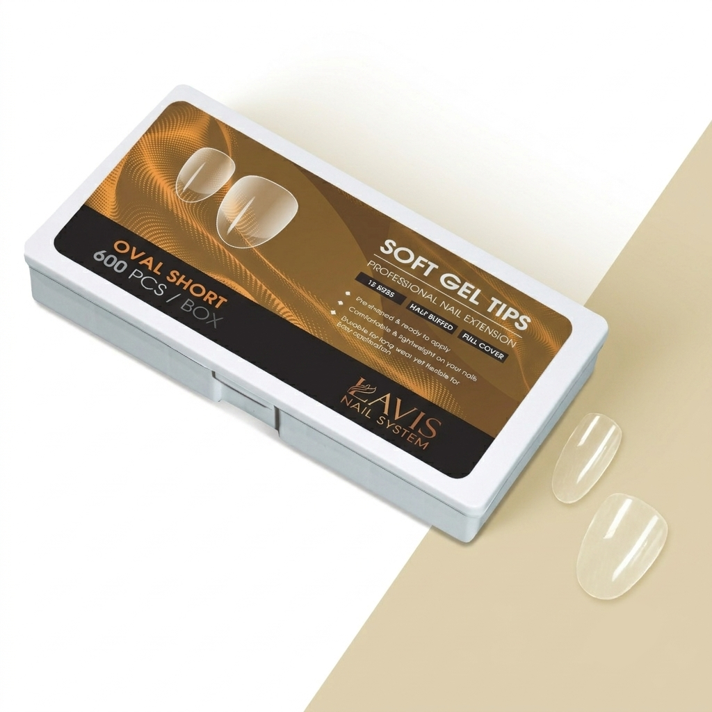 LAVIS Oval Short - 12 Sizes Half Buffed - Soft Gel Tips