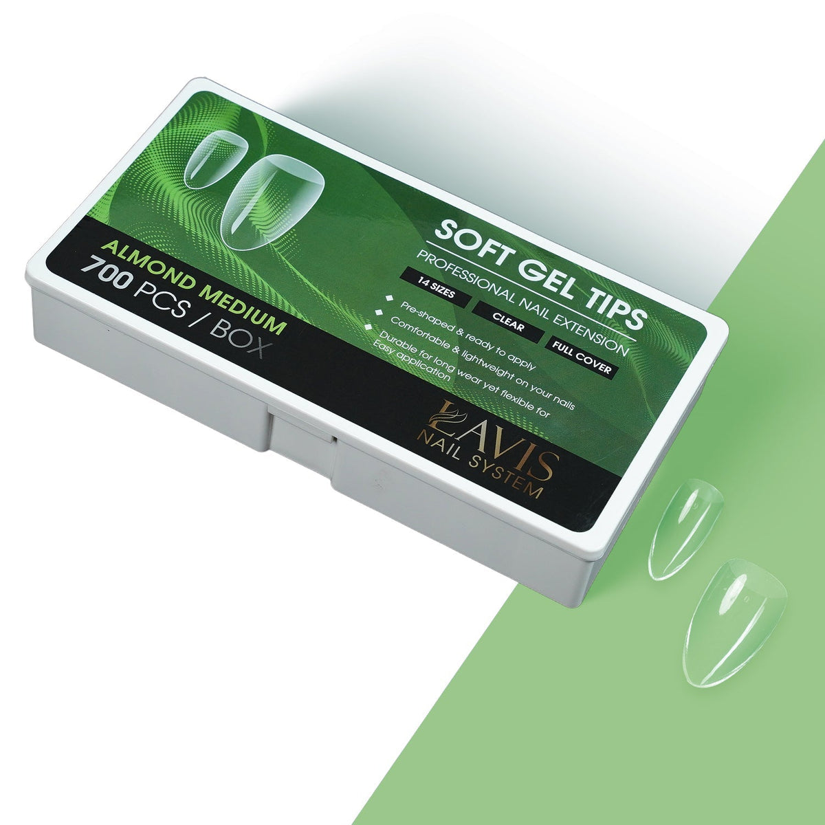 LAVIS Perfect Almond Medium - 14 Sizes Clear - Soft Gel Tips