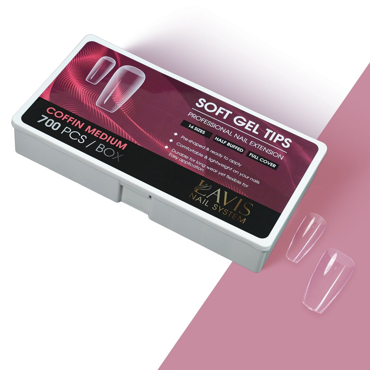 LAVIS Perfect Coffin Medium - 14 Half Buffed - Soft Gel Tips