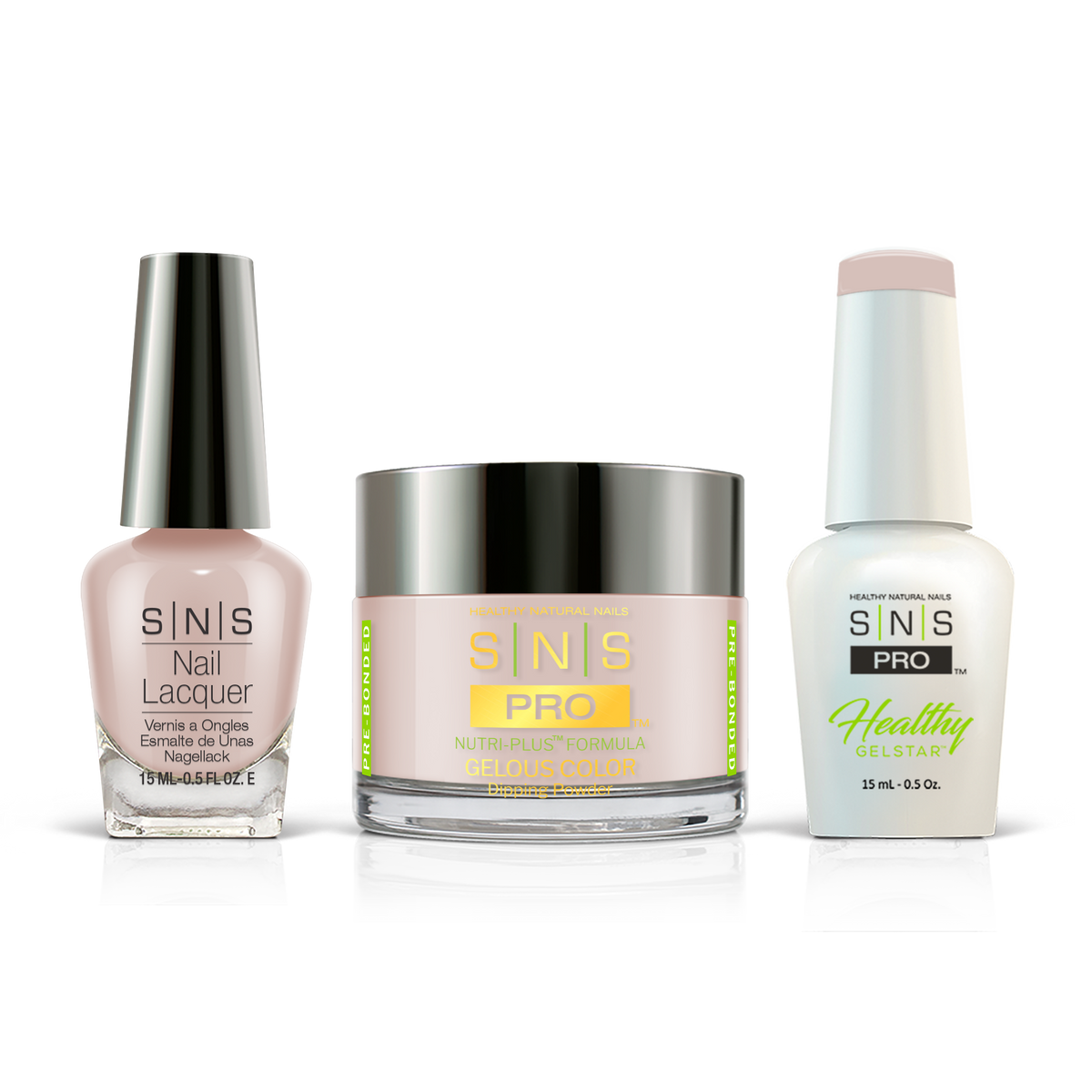 SNS 3-in-1 Set #007 Pale Pink: dip powder jar, GelStar gel polish and nail lacquer bottles, Beige Book Collection