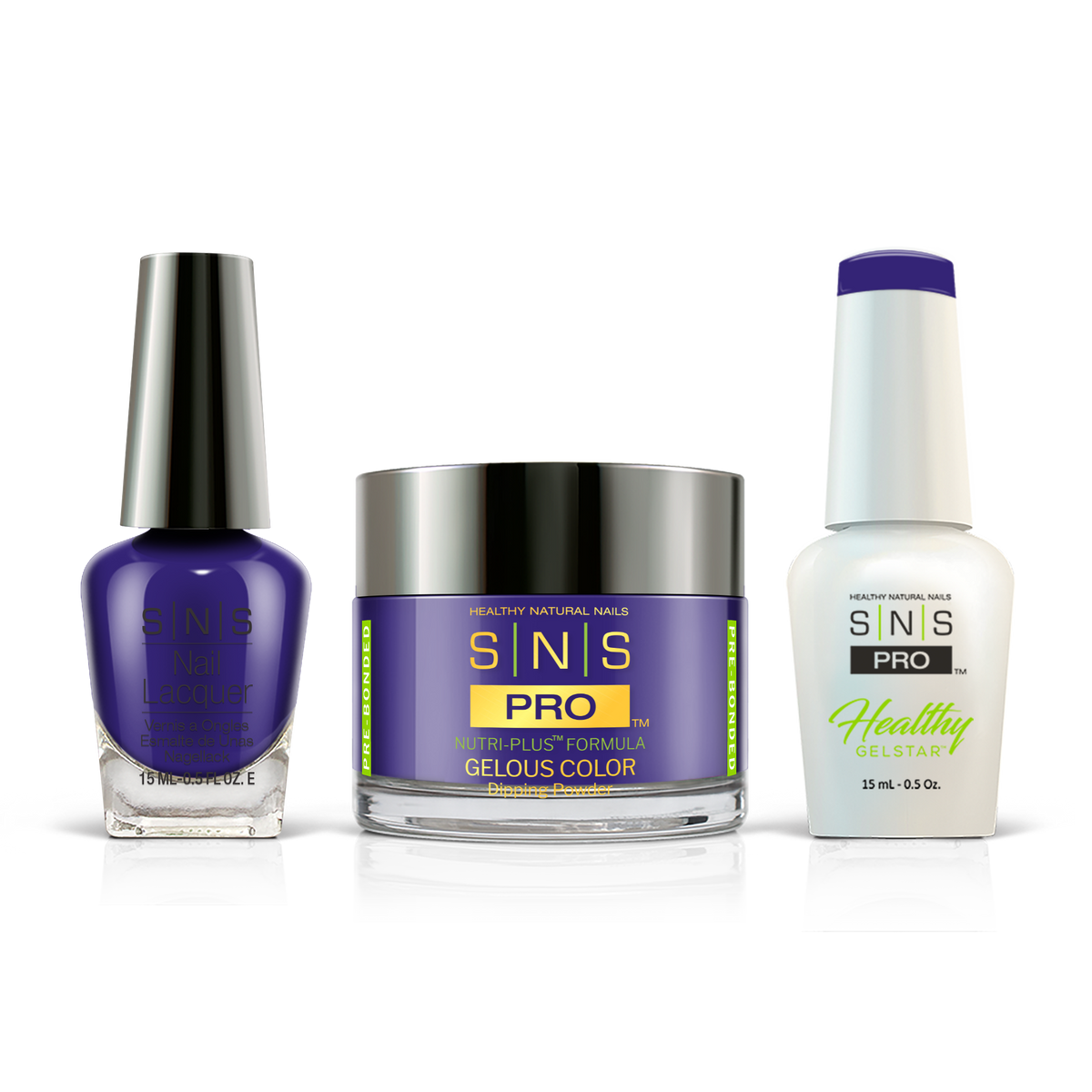SNS 3-in-1 Set #048 Purple: dip powder jar, GelStar gel polish and nail lacquer bottles, Beige Book Collection