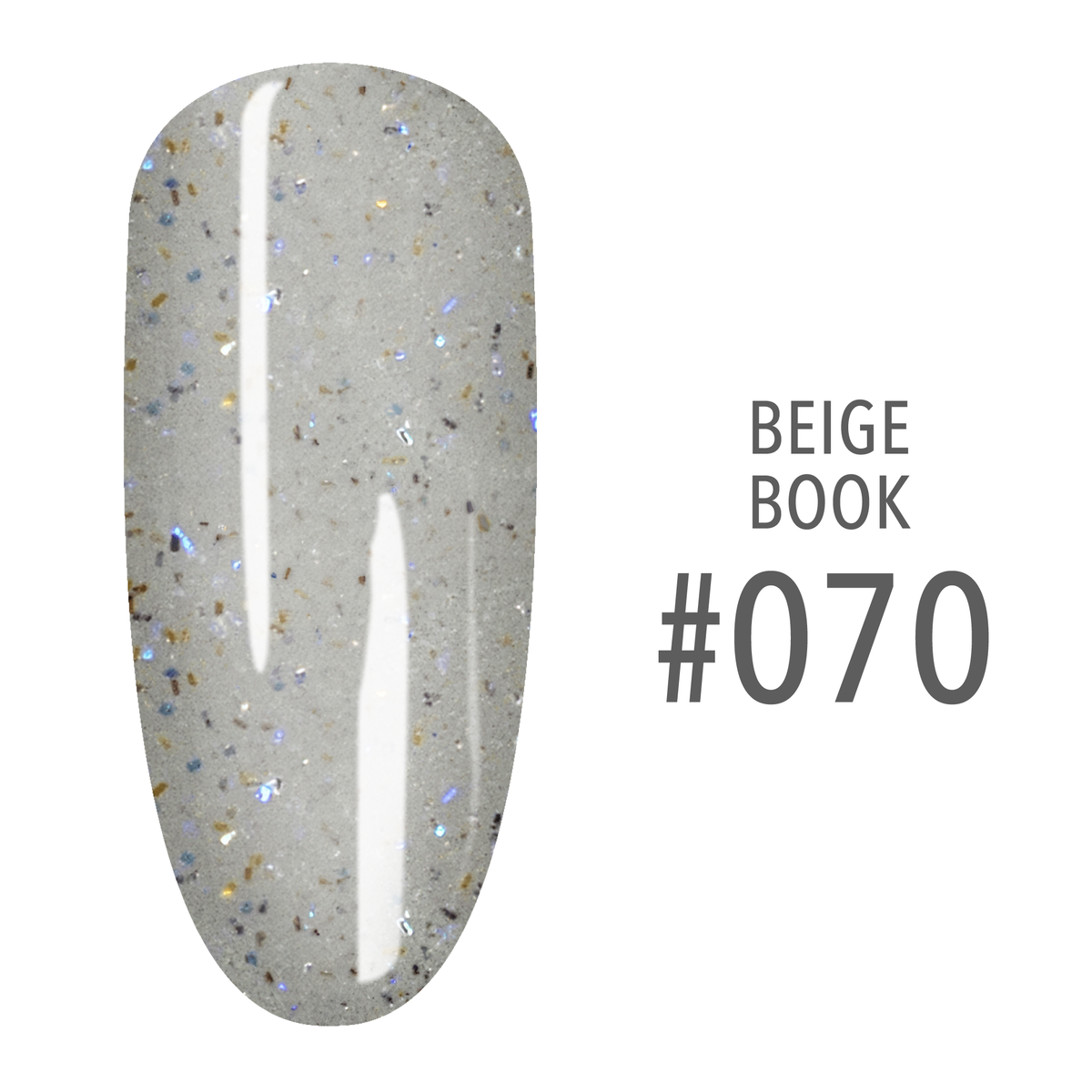 SNS Beige Book #070 Light Gray Glitter swatch on a nail tip