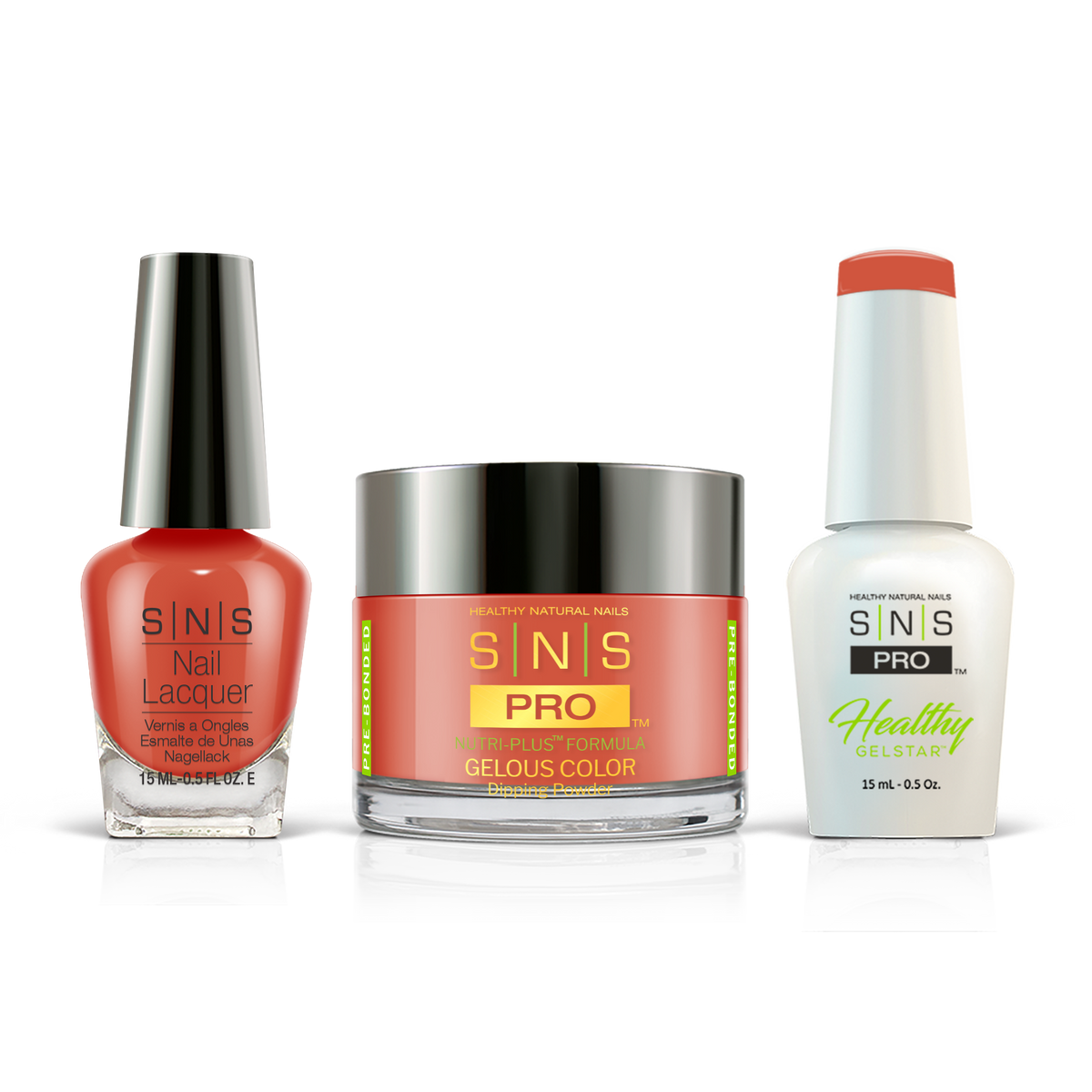 SNS 3-in-1 Set #091 Red: dip powder jar, GelStar gel polish and nail lacquer bottles, Beige Book Collection