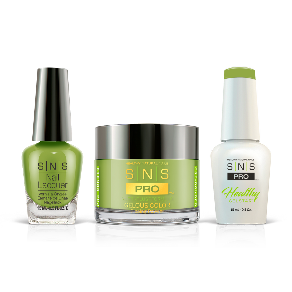 SNS 3-in-1 Set #109 Lime Green: dip powder jar, GelStar gel polish and nail lacquer bottles, Beige Book Collection