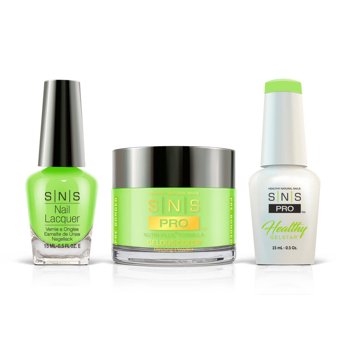 SNS 3-in-1 Set #111 Lime Green: dip powder jar, GelStar gel polish and nail lacquer bottles, Beige Book Collection