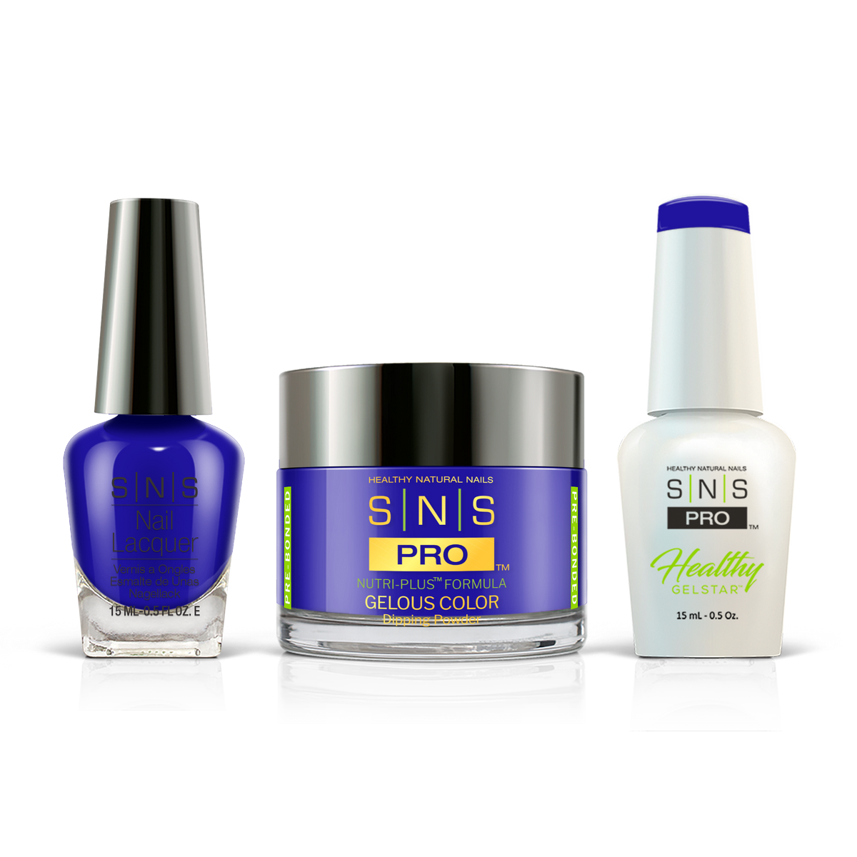 SNS 3-in-1 Set #119 Blue: dip powder jar, GelStar gel polish and nail lacquer bottles, Beige Book Collection