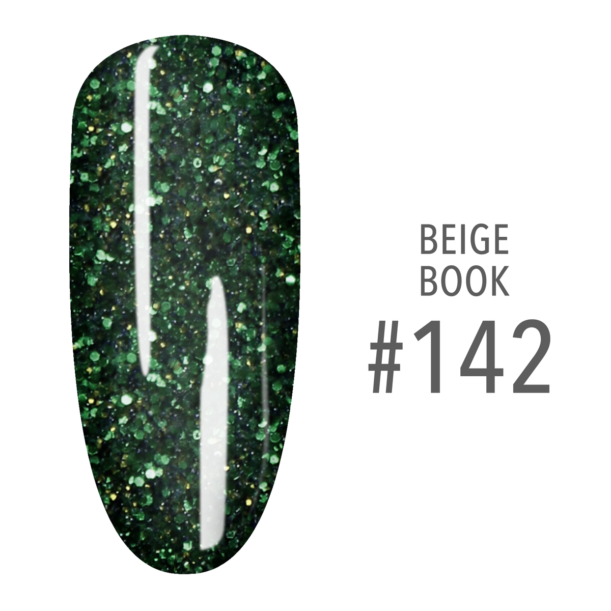 SNS Beige Book #142 Dark Green Glitter swatch on a nail tip
