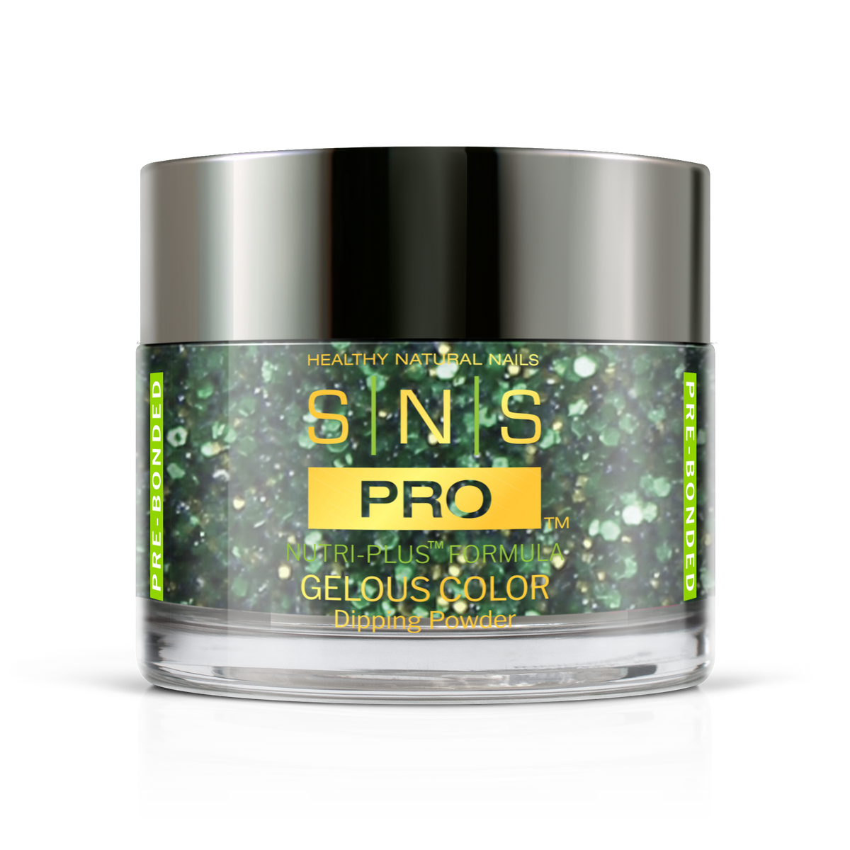 SNS Dip & Acrylic Powder #142 Dark Green Glitter 1.5 oz jar, Beige Book Collection