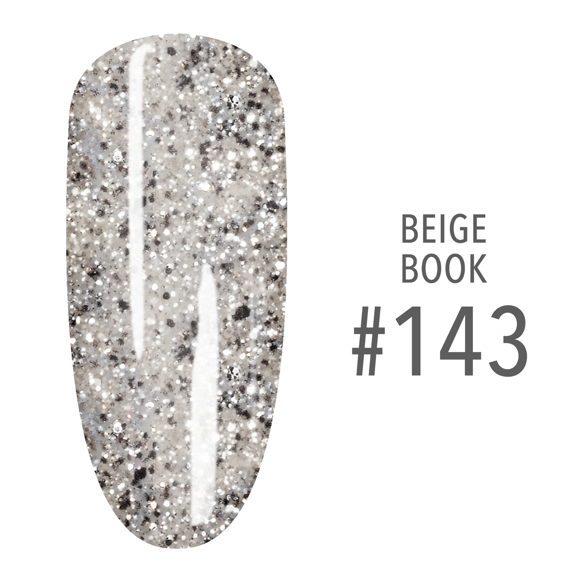 SNS Beige Book #143 Light Gray Glitter swatch on a nail tip