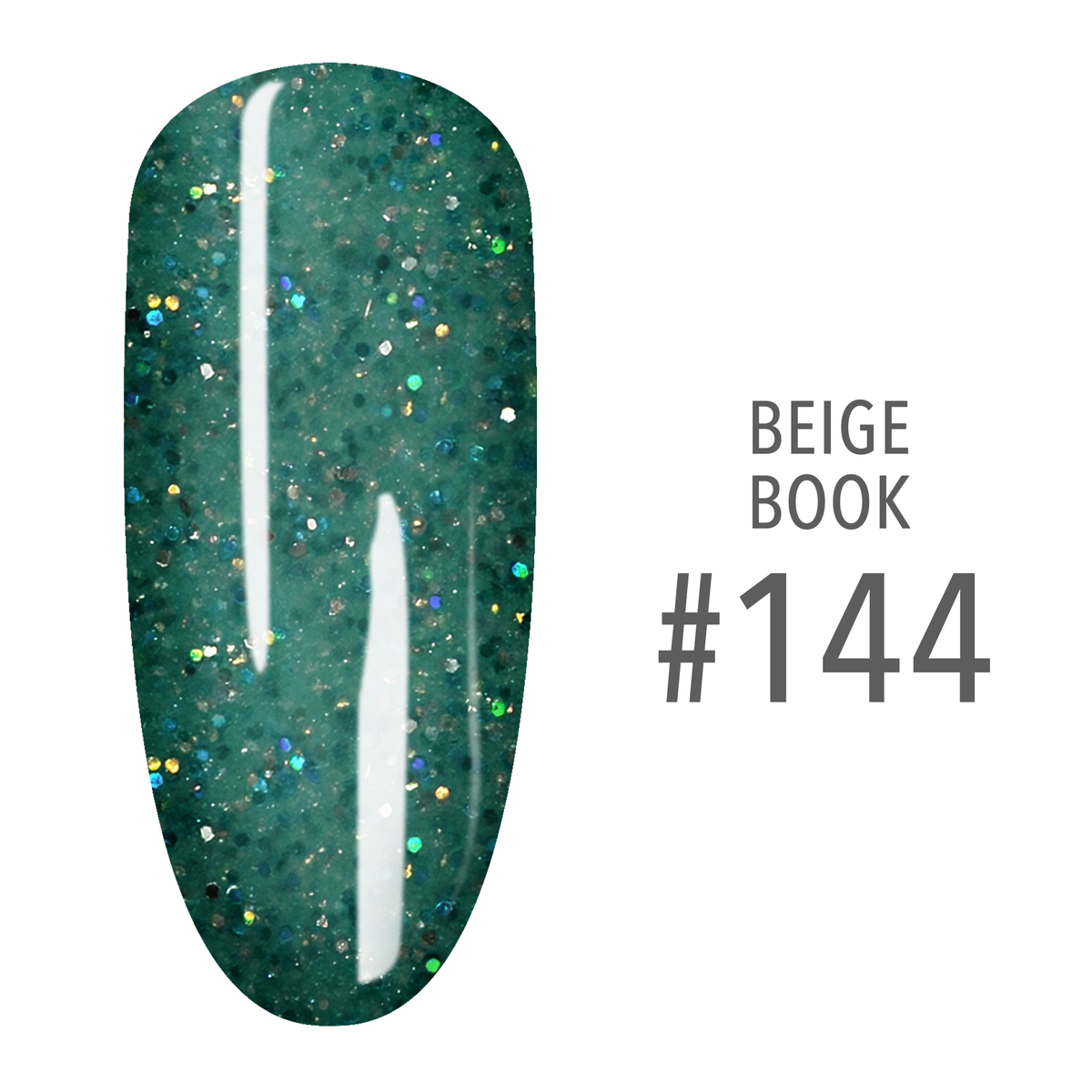 SNS Beige Book #144 Teal Glitter swatch on a nail tip