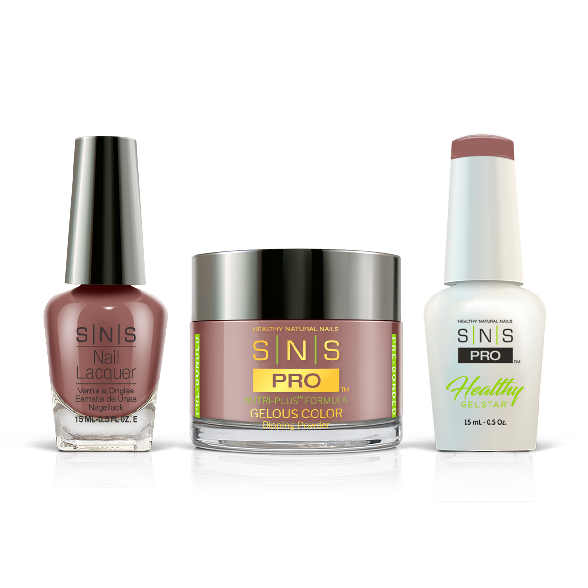 SNS 3-in-1 Set #040 Dusty Rose: dip powder jar, GelStar gel polish and nail lacquer bottles, Blue Book Collection