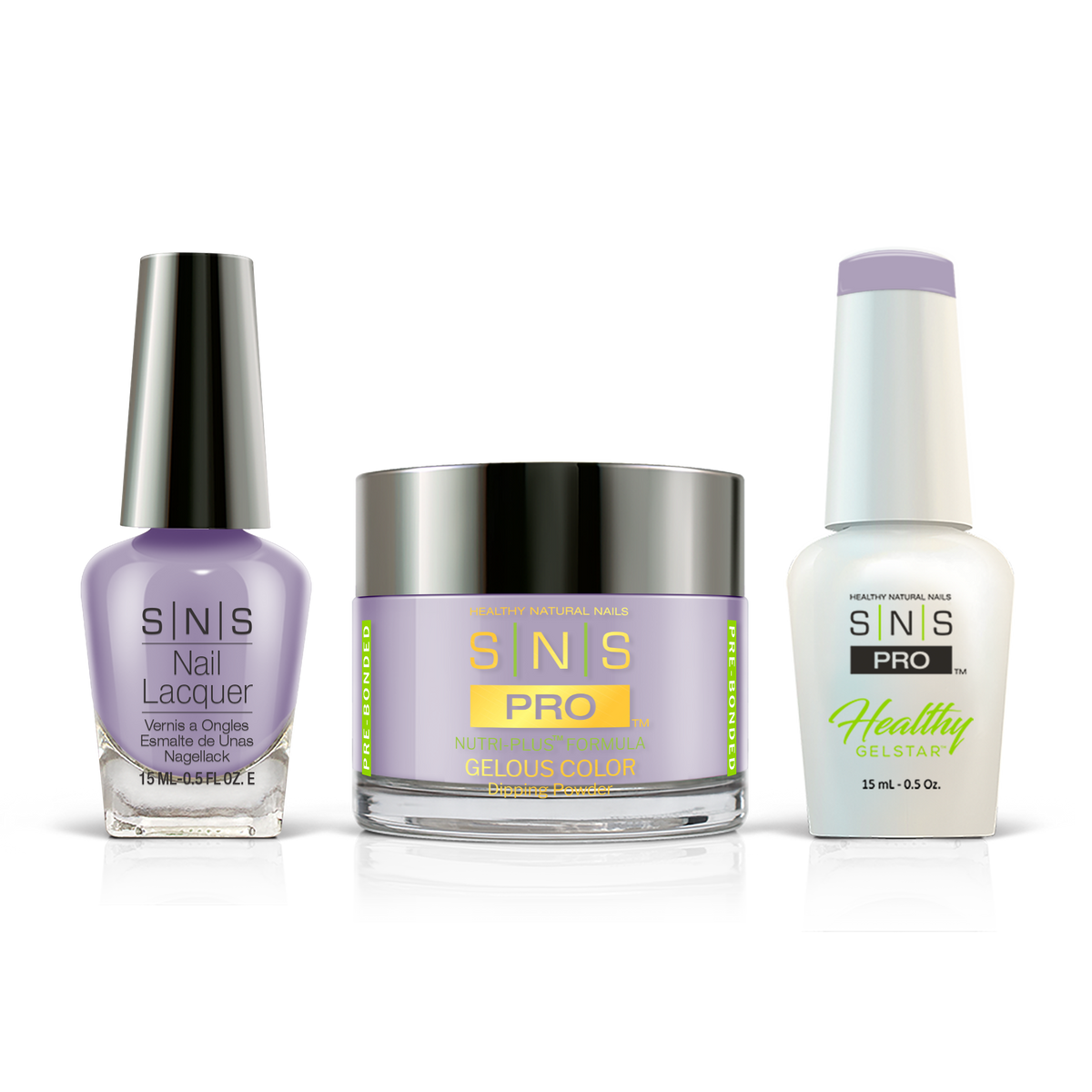 SNS 3-in-1 Set #041 Lavender: dip powder jar, GelStar gel polish and nail lacquer bottles, Blue Book Collection