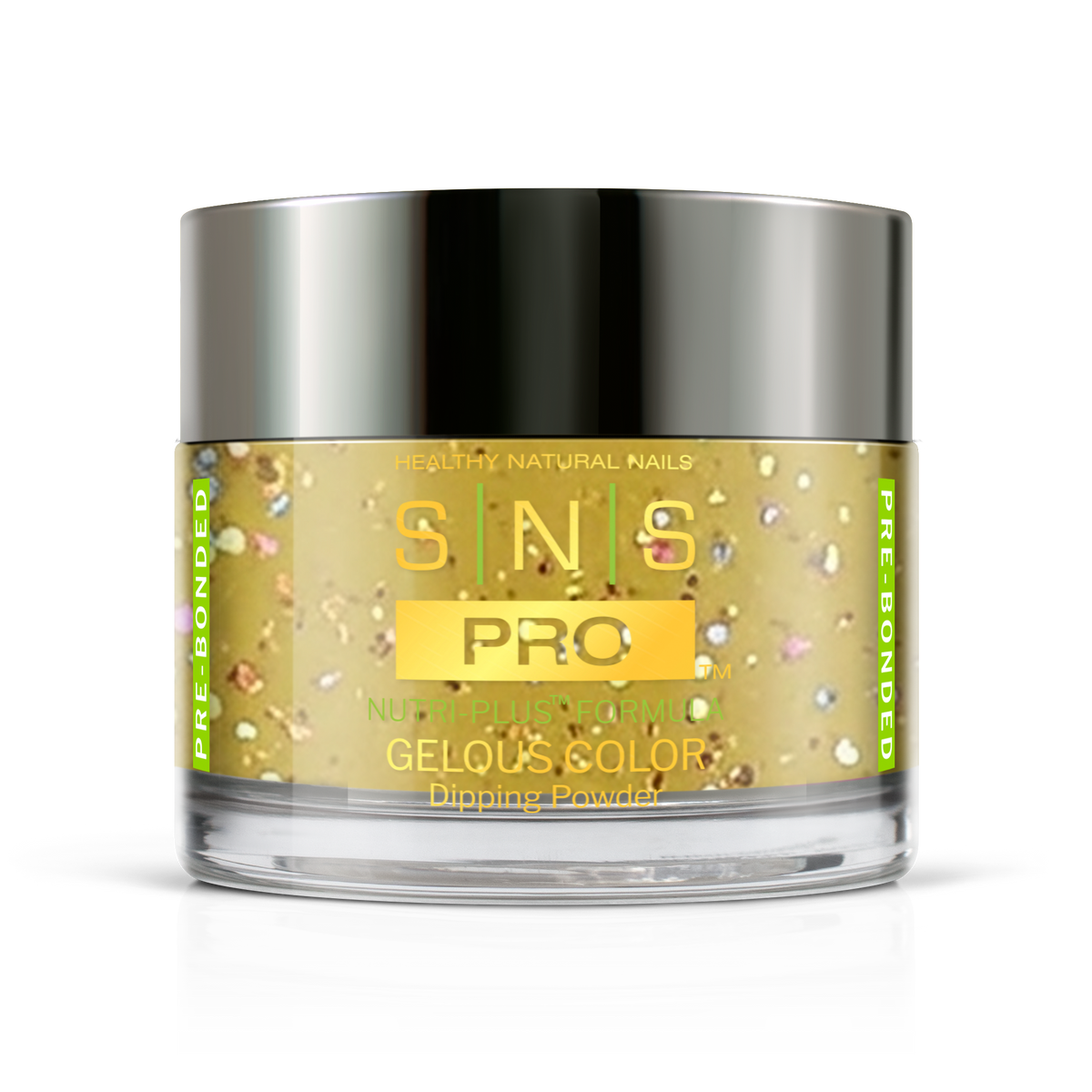 SNS Pro Gelous Color dipping powder jar, 1.5 oz, Blue Book #067 gold glitter