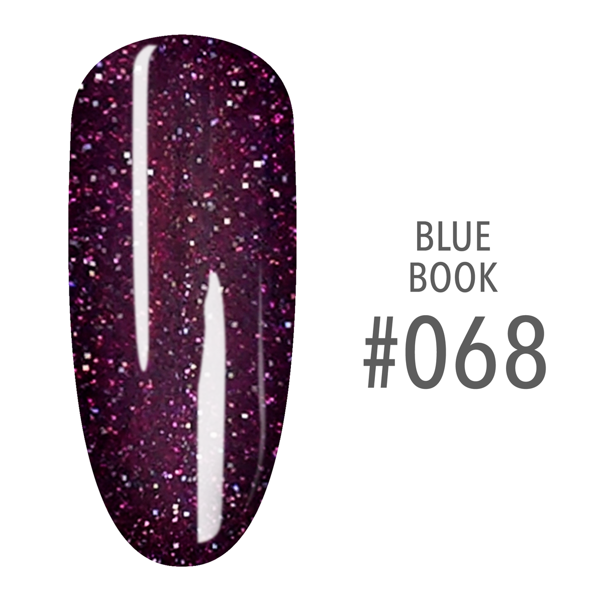 SNS Blue Book #068 Plum Glitter swatch on a nail tip