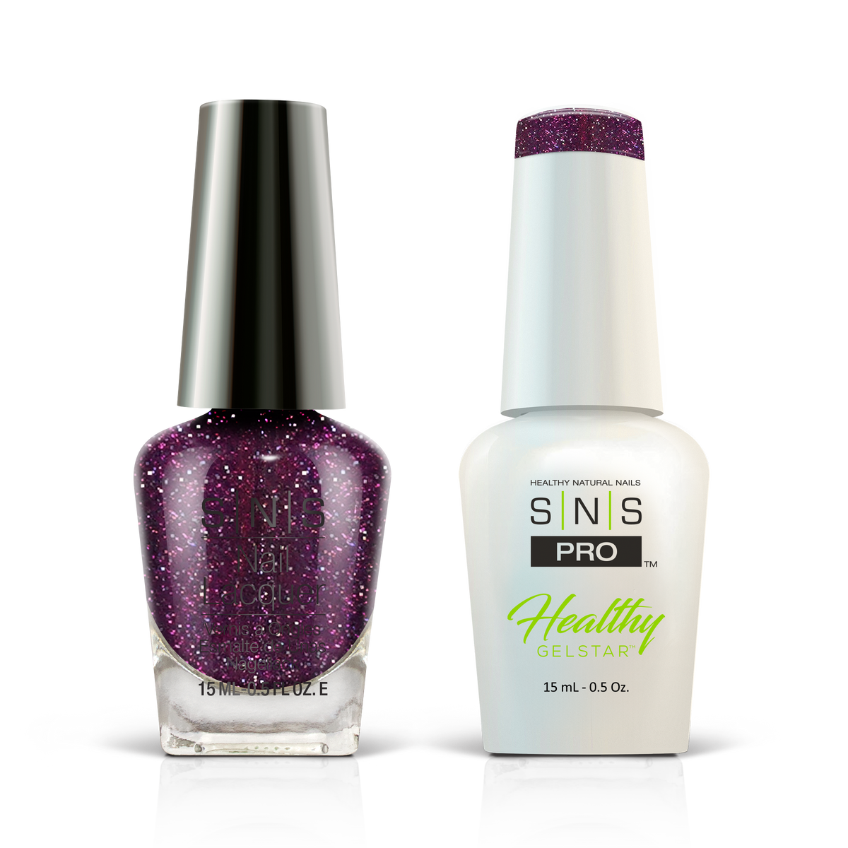 SNS Blue Book #068 plum glitter GelStar gel and nail lacquer duo, 0.5 oz each