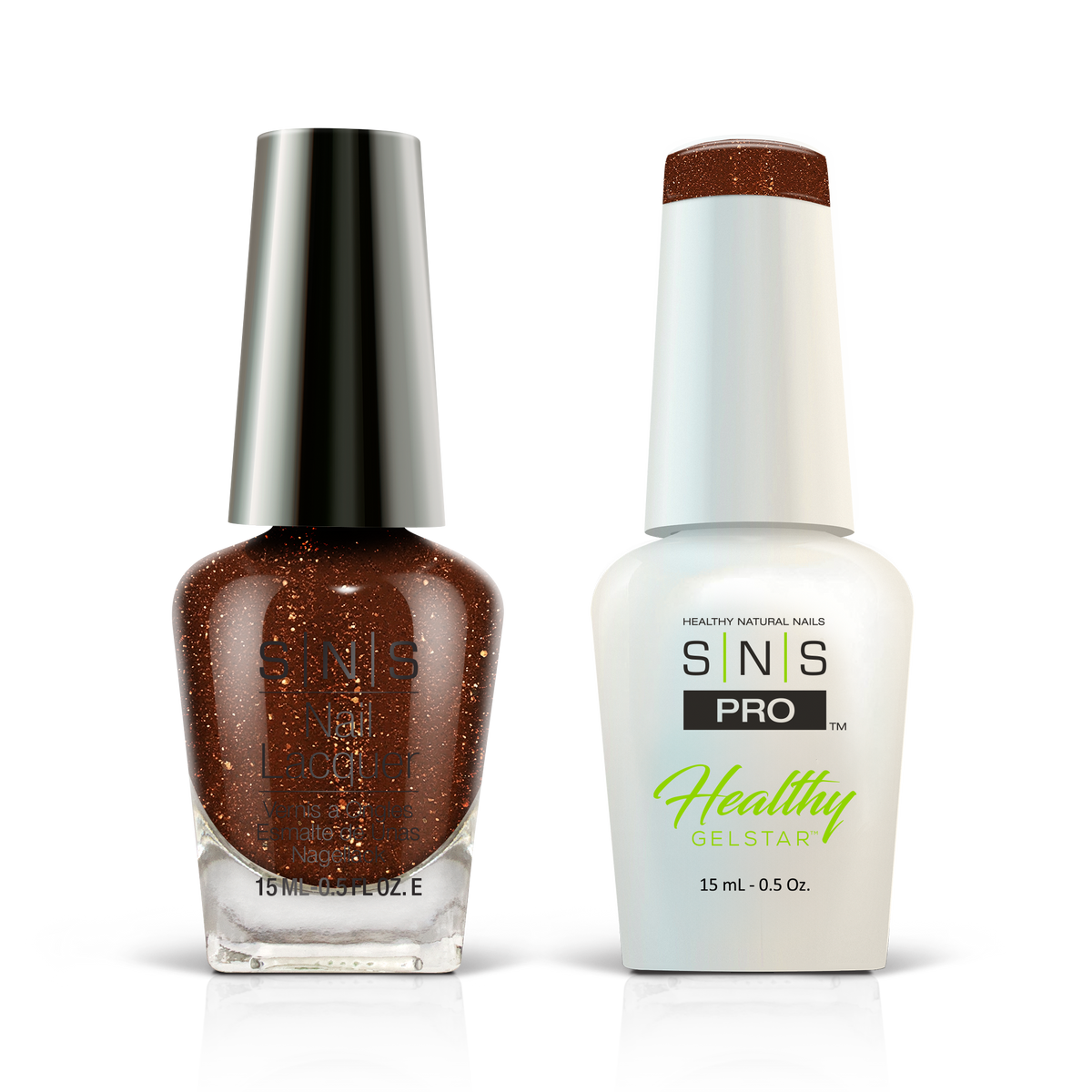 SNS Blue Book #070 copper glitter GelStar gel and nail lacquer duo, 0.5 oz each