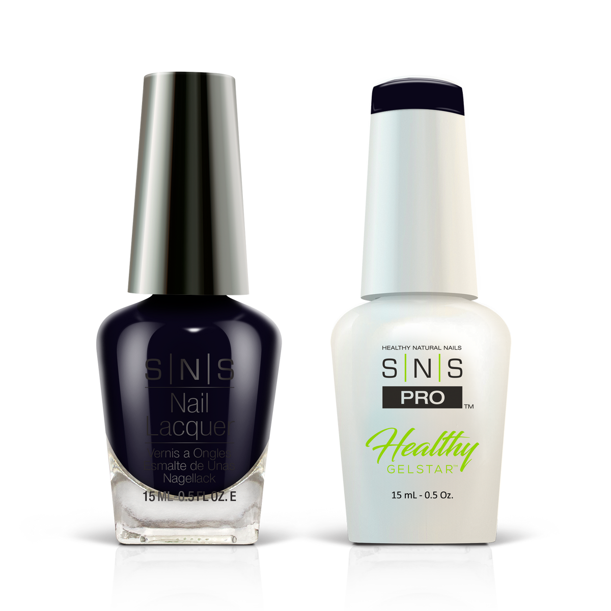 SNS Blue Book #129 black GelStar gel and nail lacquer duo, 0.5 oz each