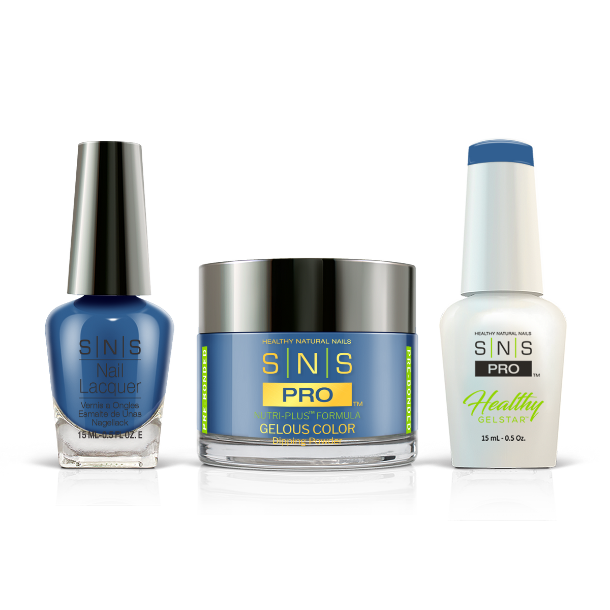 SNS 3-in-1 Set #132 Blue: dip powder jar, GelStar gel polish and nail lacquer bottles, Blue Book Collection