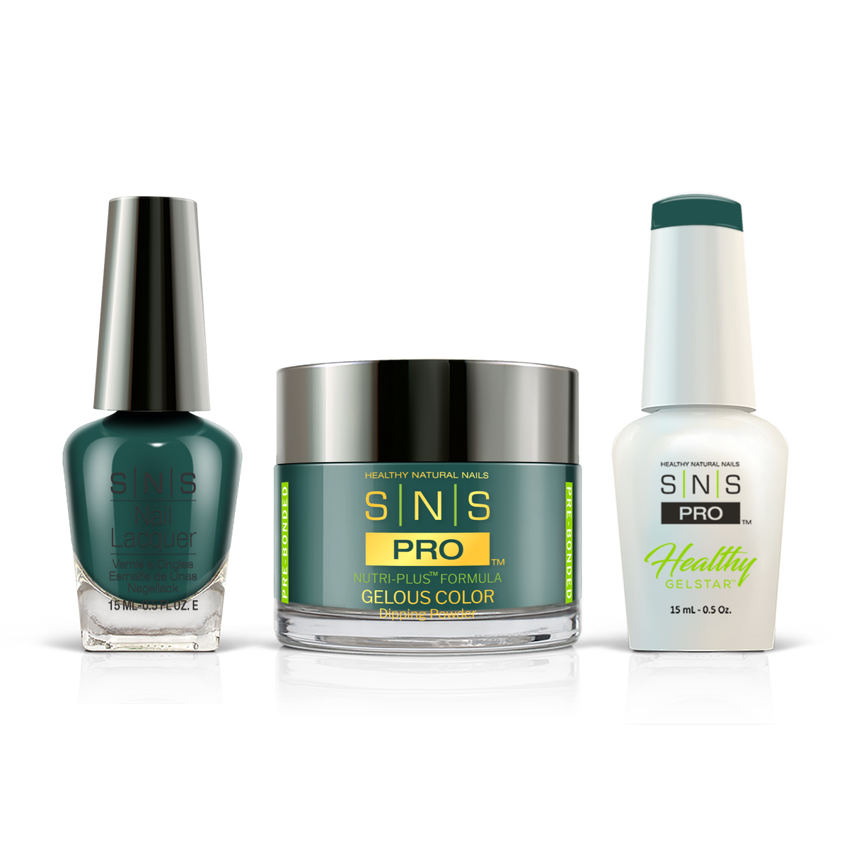 SNS 3-in-1 Set #134 Deep Teal: dip powder jar, GelStar gel polish and nail lacquer bottles, Blue Book Collection