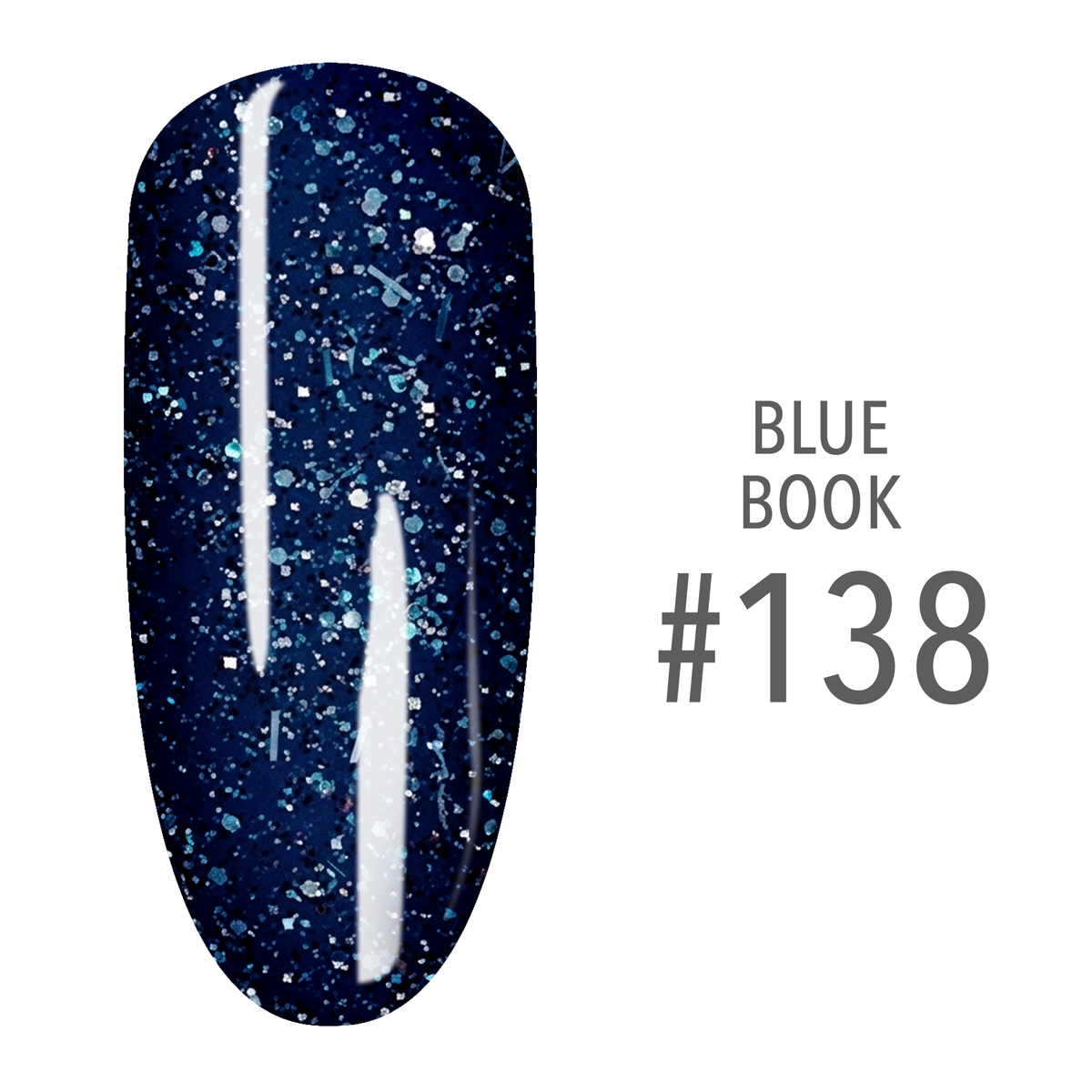 SNS Blue Book #138 Navy Blue Glitter swatch on a nail tip