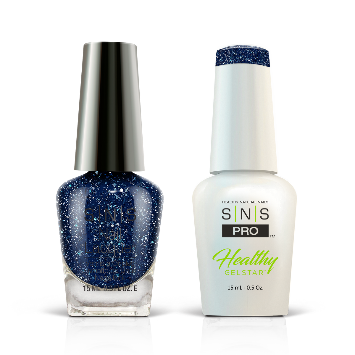 SNS Blue Book #138 navy blue glitter GelStar gel and nail lacquer duo, 0.5 oz each