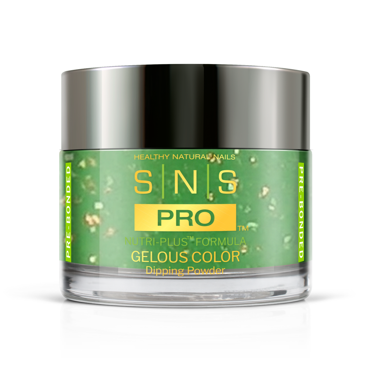 SNS Pro Gelous Color dipping powder jar, 1.5 oz, Blue Book #139 green glitter