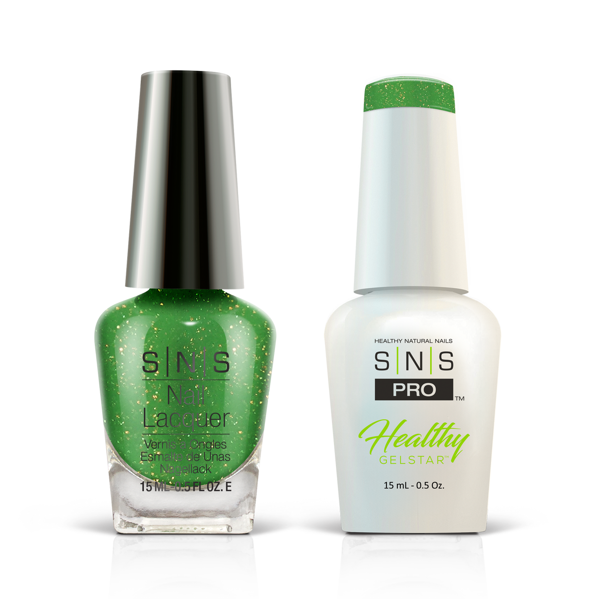 SNS Blue Book #139 green glitter GelStar gel and nail lacquer duo, 0.5 oz each