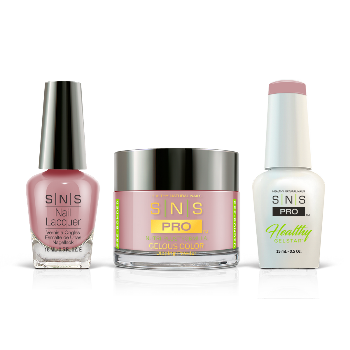 SNS 3-in-1 Set #016 Soft Pink: dip powder jar, GelStar gel polish and nail lacquer bottles, Burgundy Book Collection