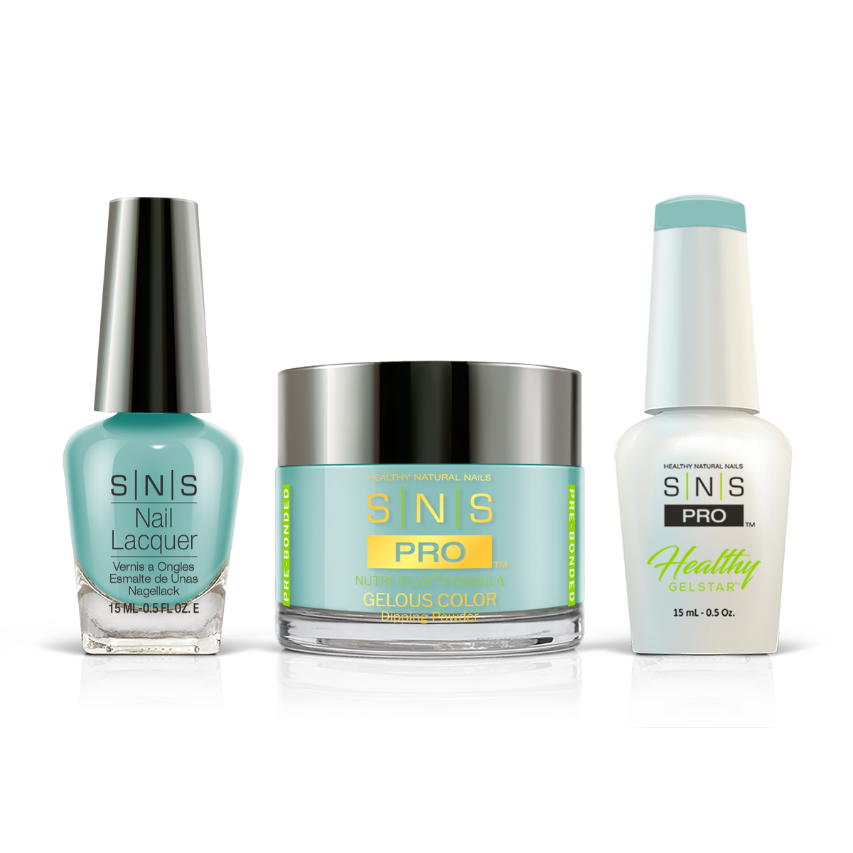SNS 3-in-1 Set #027 Aqua: dip powder jar, GelStar gel polish and nail lacquer bottles, Burgundy Book Collection