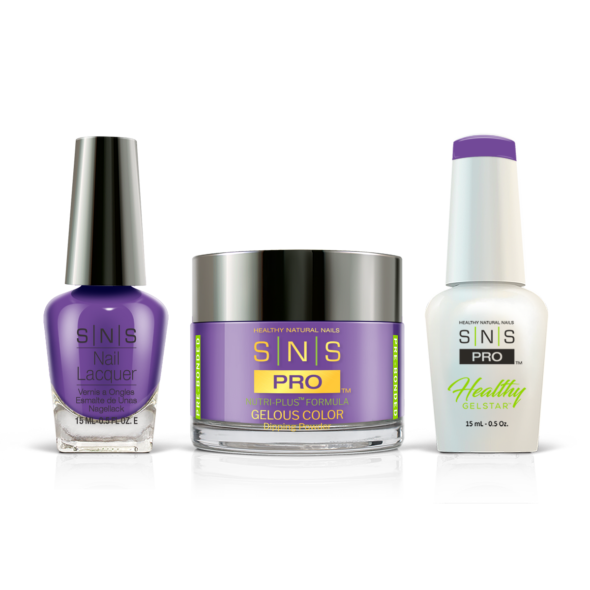 SNS 3-in-1 Set #031 Purple: dip powder jar, GelStar gel polish and nail lacquer bottles, Burgundy Book Collection