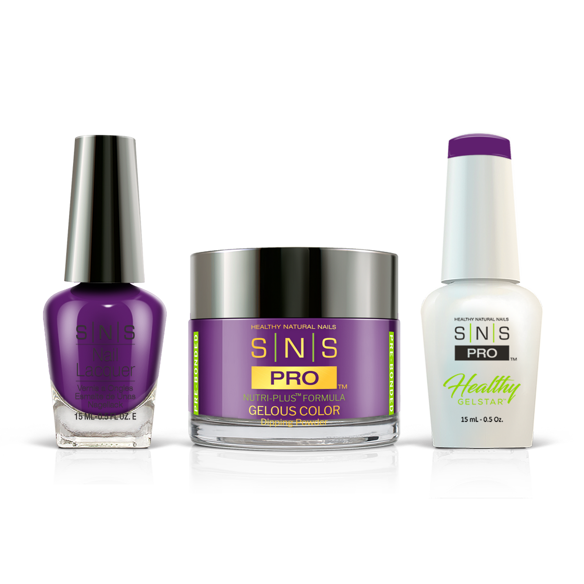SNS 3-in-1 Set #032 Plum: dip powder jar, GelStar gel polish and nail lacquer bottles, Burgundy Book Collection