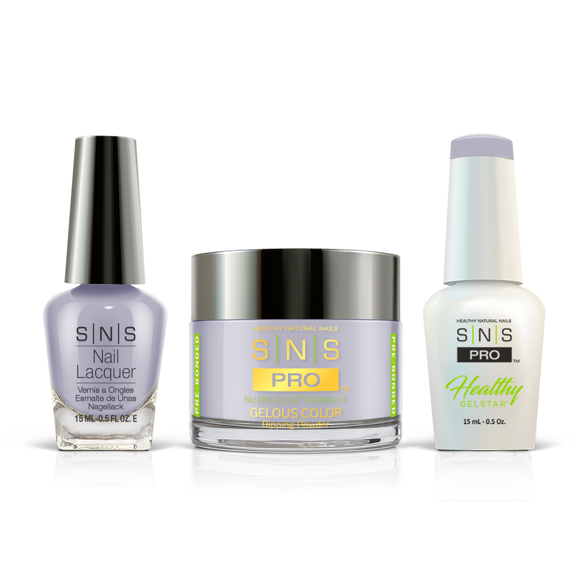 SNS 3-in-1 Set #033 Lavender: dip powder jar, GelStar gel polish and nail lacquer bottles, Burgundy Book Collection