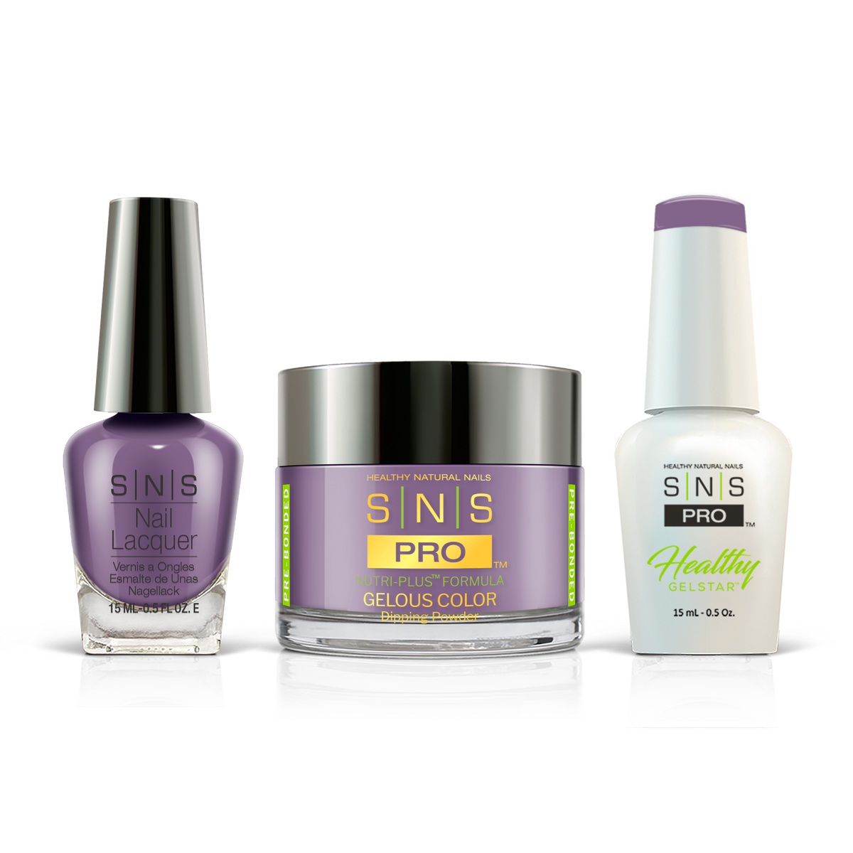 SNS 3-in-1 Set #035 Mauve: dip powder jar, GelStar gel polish and nail lacquer bottles, Burgundy Book Collection