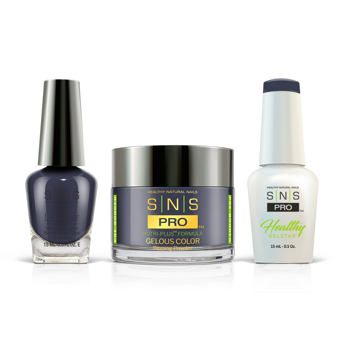 SNS 3-in-1 Set #040 Navy Blue: dip powder jar, GelStar gel polish and nail lacquer bottles, Burgundy Book Collection