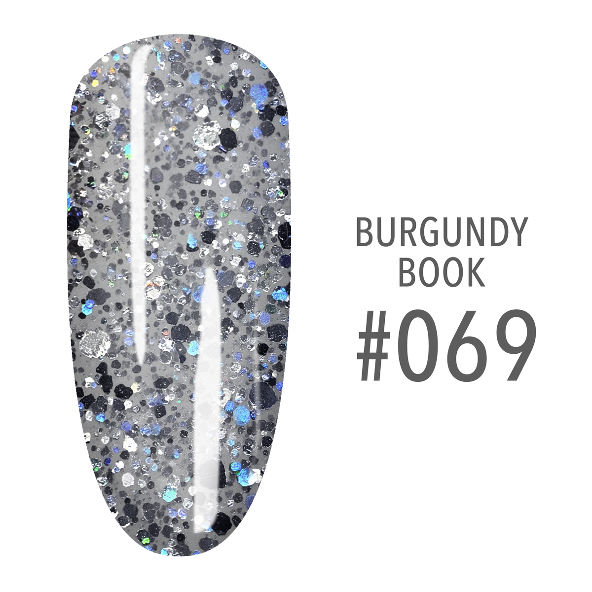 SNS Burgundy Book #069 Gray Glitter swatch on a nail tip