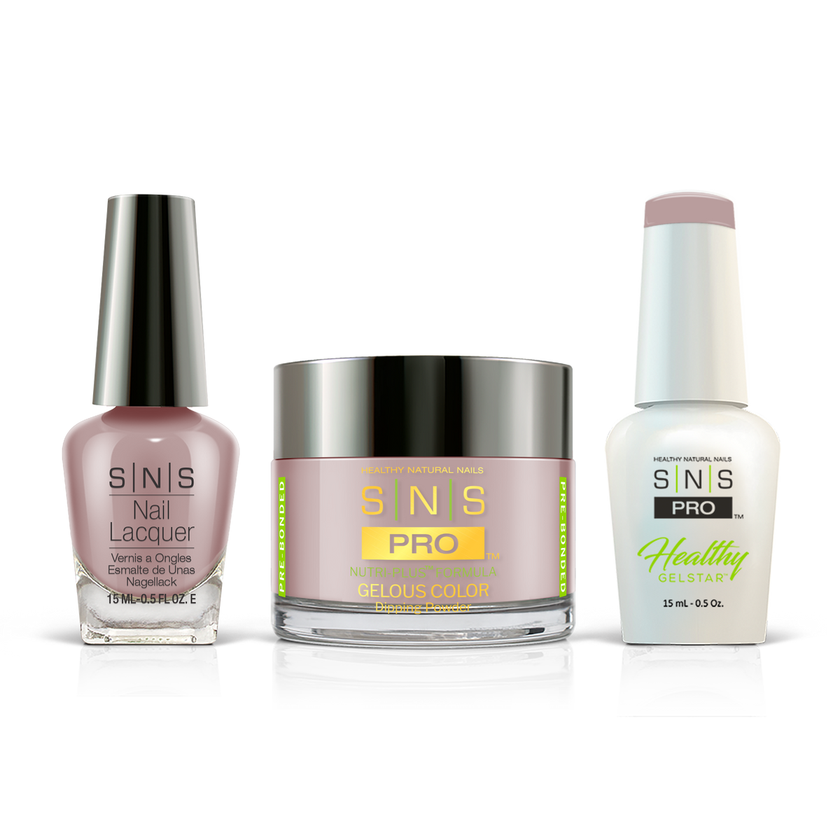 SNS 3-in-1 Set #085 Soft Pink: dip powder jar, GelStar gel polish and nail lacquer bottles, Burgundy Book Collection