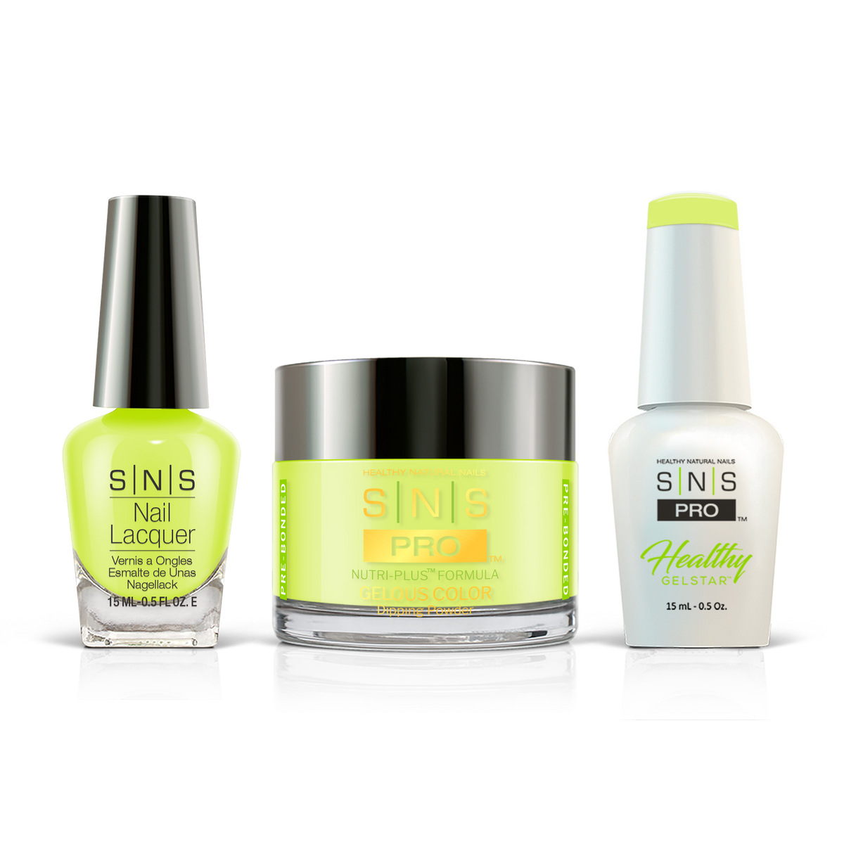 SNS 3-in-1 Set #098 Lime Green: dip powder jar, GelStar gel polish and nail lacquer bottles, Burgundy Book Collection
