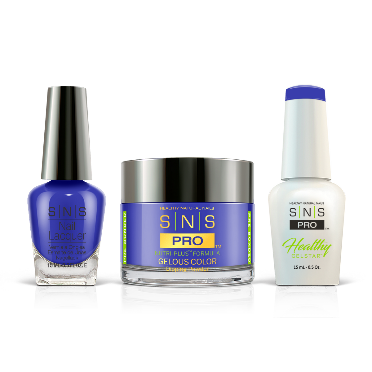 SNS 3-in-1 Set #127 Blue: dip powder jar, GelStar gel polish and nail lacquer bottles, Burgundy Book Collection