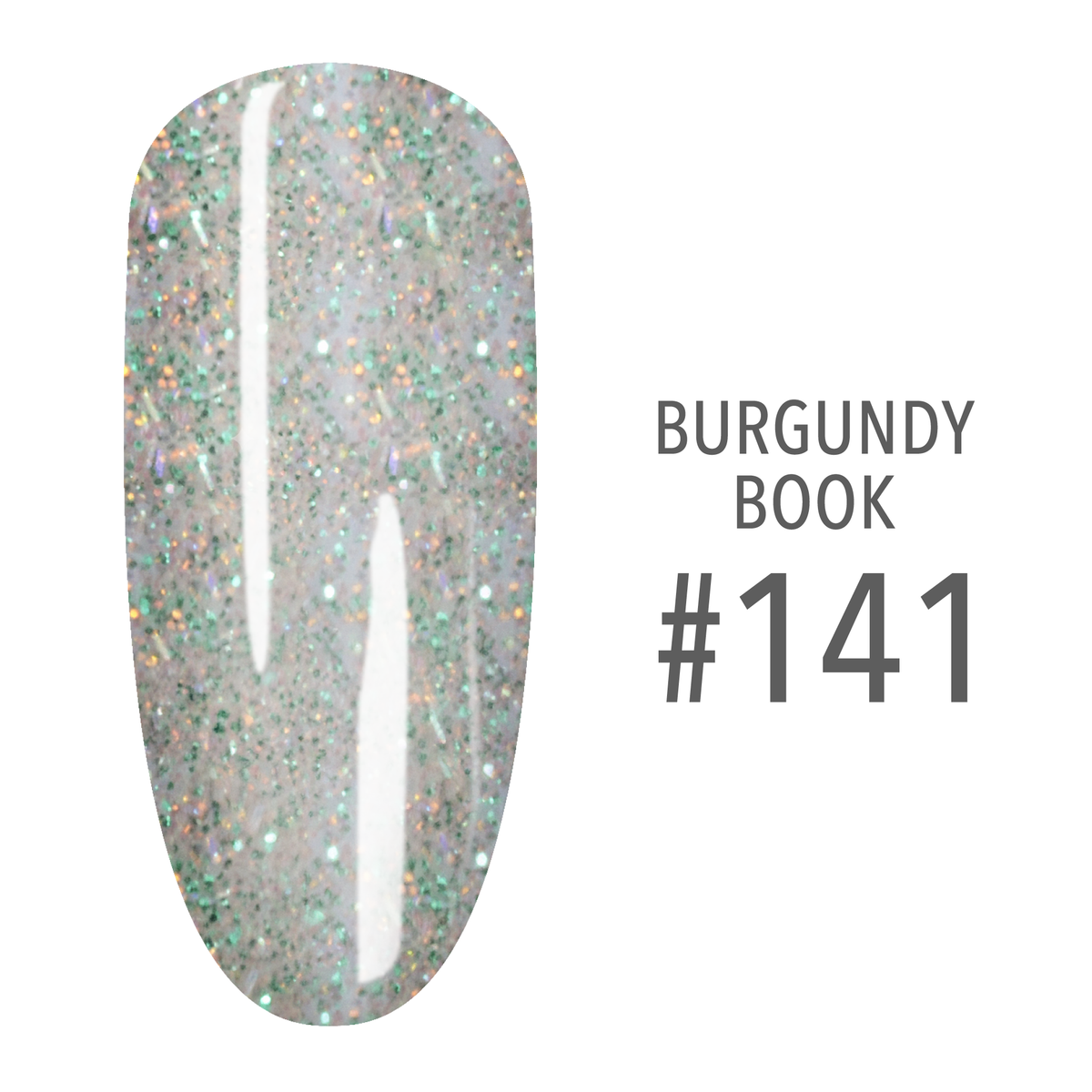 SNS Burgundy Book #141 Light Gray Glitter swatch on a nail tip