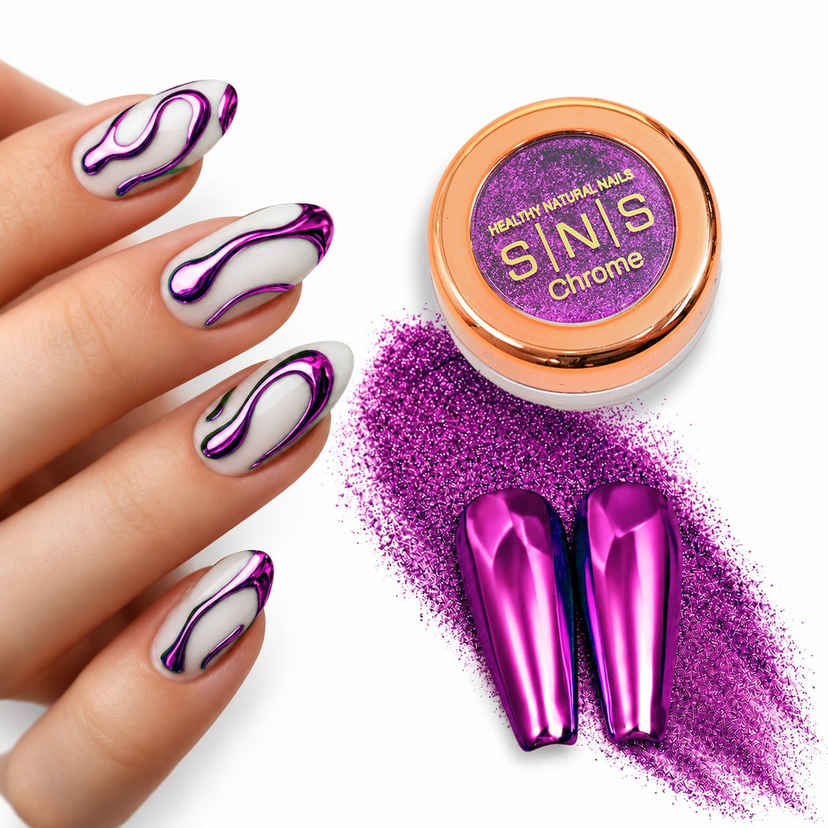 SNS Chrome Powder Set, 12 Colors + Base & Top