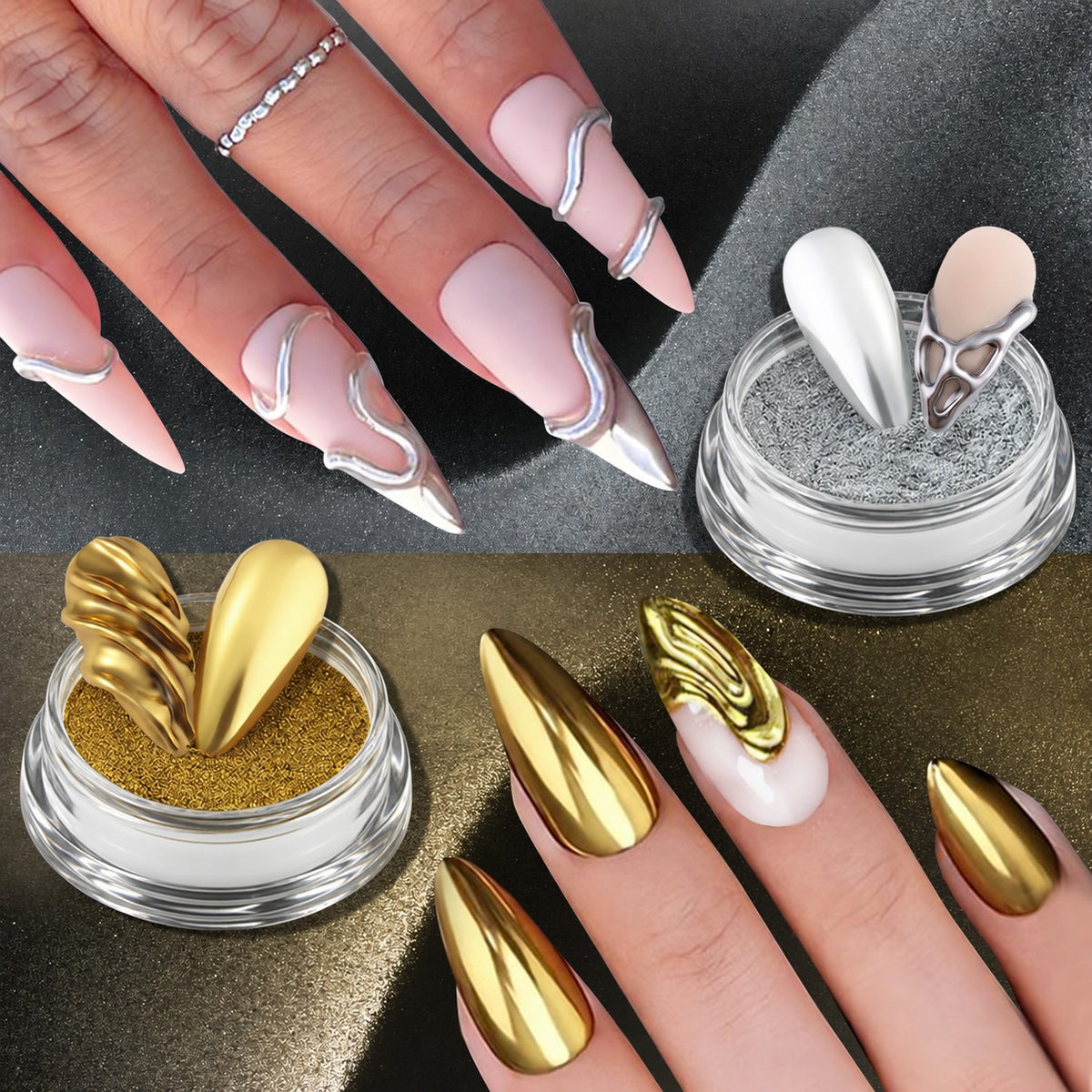 SNS Chrome Powder Set, 12 Colors + Base & Top