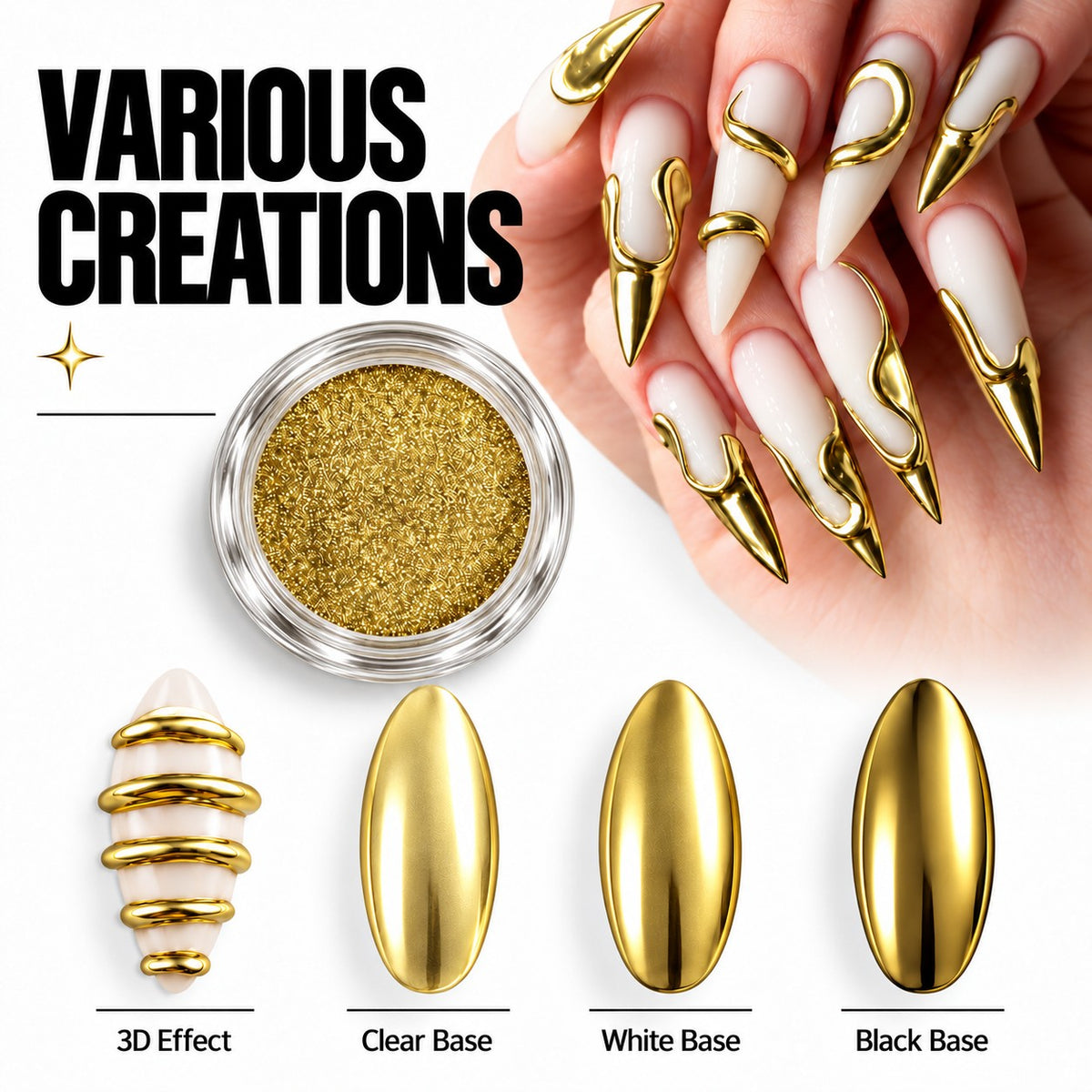 SNS Chrome Powder Set, 12 Colors + Base & Top