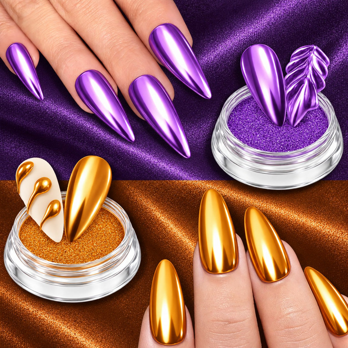 SNS Chrome Powder Set, 12 Colors + Base & Top