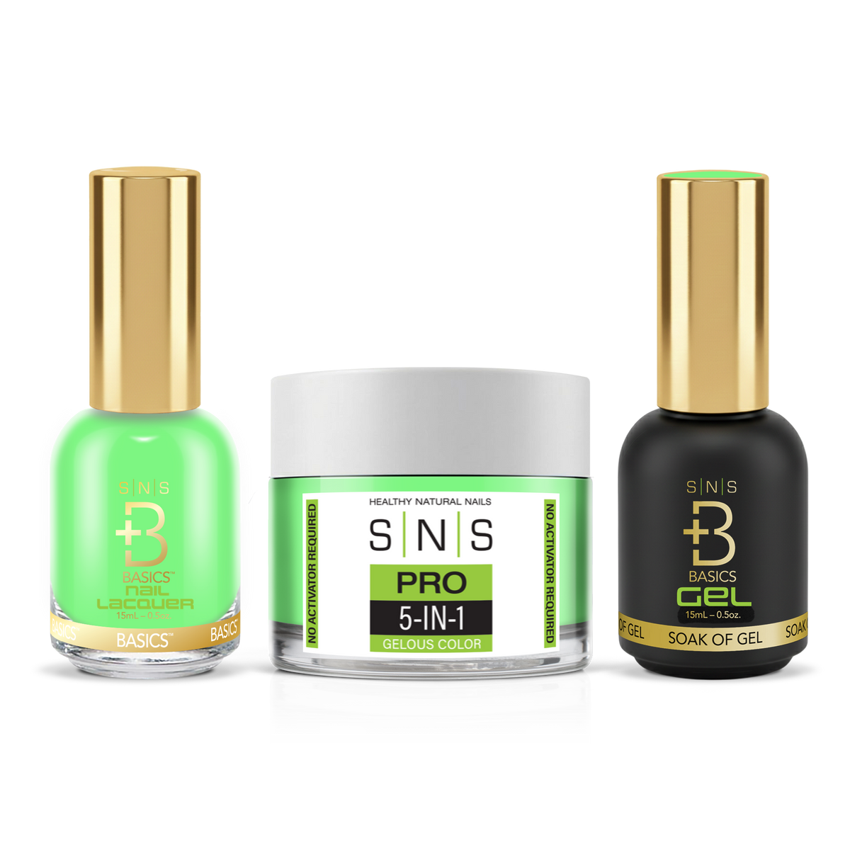 SNS 3-in-1 Set #005 Mint Green: dip powder jar, GelStar gel polish and nail lacquer bottles, Green Book Collection