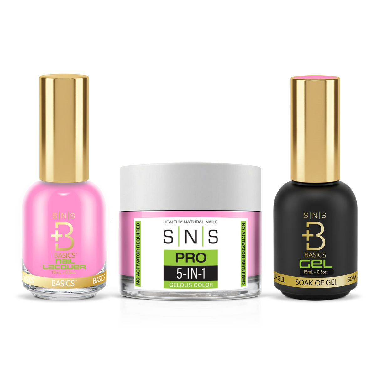 SNS 3-in-1 Set #008 Light Pink: dip powder jar, GelStar gel polish and nail lacquer bottles, Green Book Collection