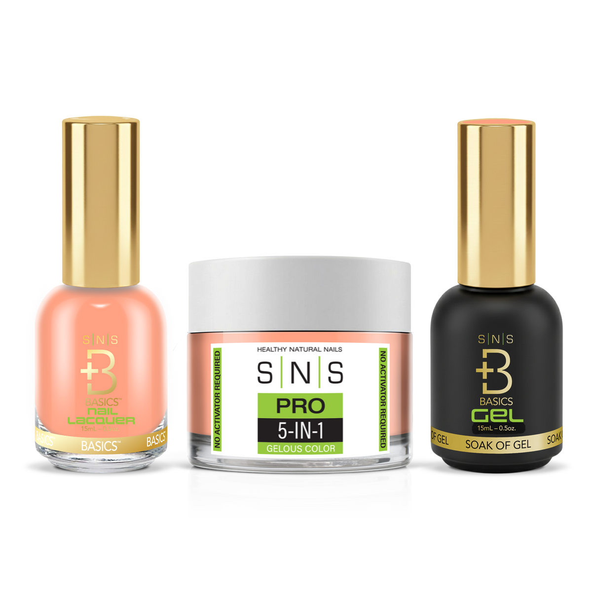 SNS 3-in-1 Set #009 Peach: dip powder jar, GelStar gel polish and nail lacquer bottles, Green Book Collection