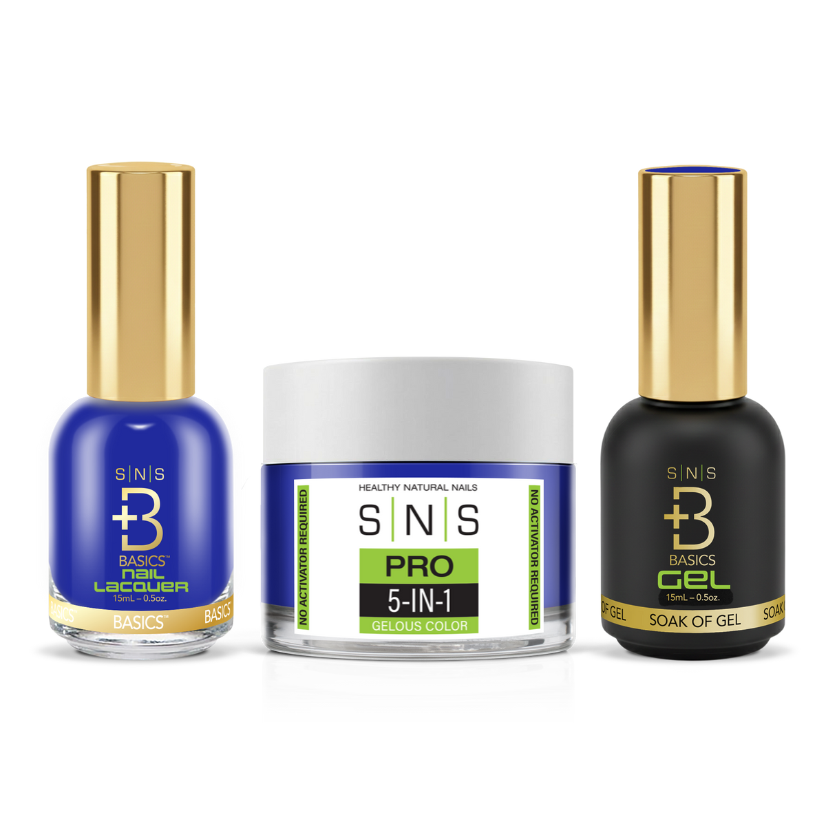 SNS 3-in-1 Set #014 Blue: dip powder jar, GelStar gel polish and nail lacquer bottles, Green Book Collection
