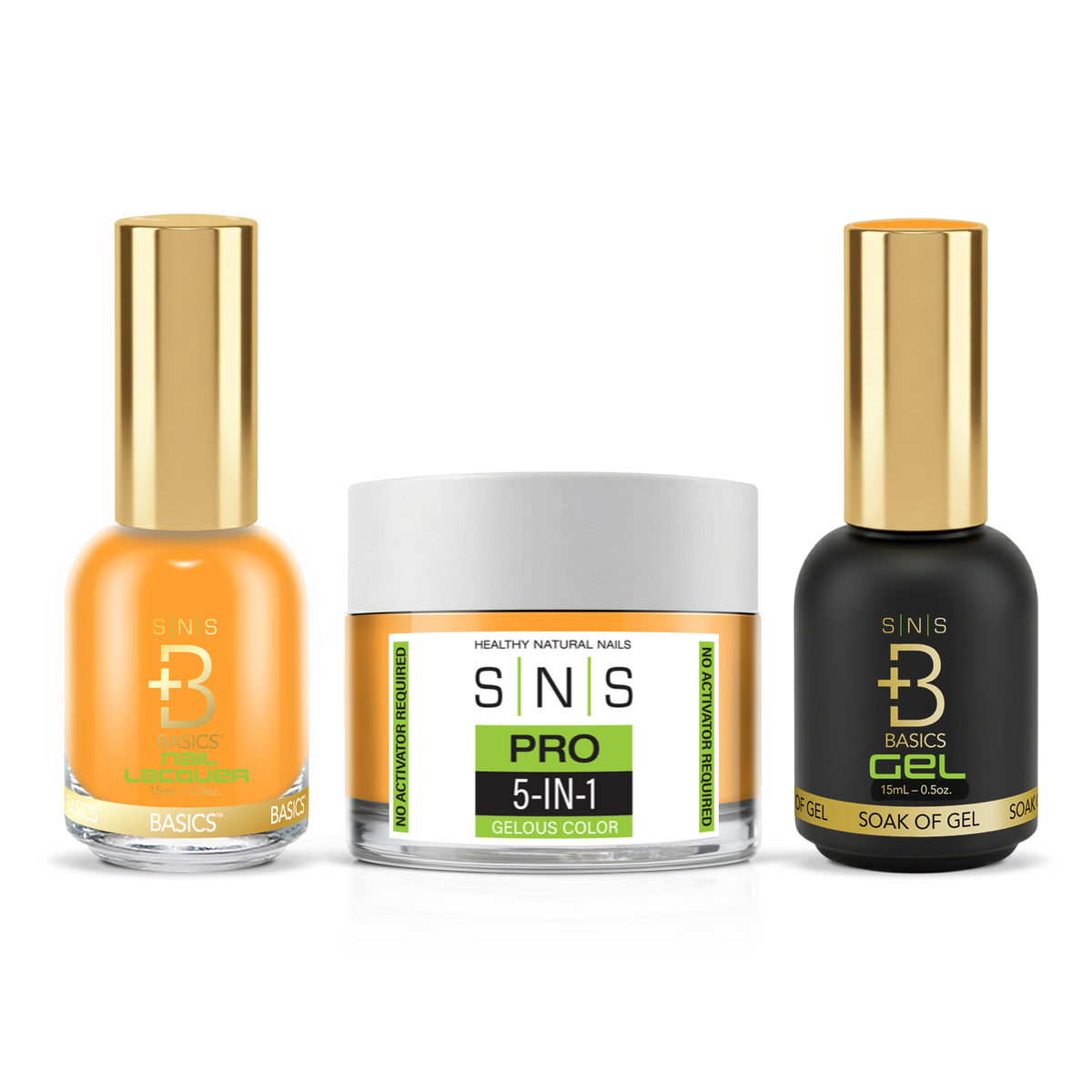 SNS 3-in-1 Set #015 Orange: dip powder jar, GelStar gel polish and nail lacquer bottles, Green Book Collection